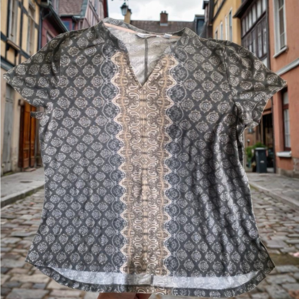 Pre Owned Women’s Isaac Mizrahi Love Shirt Blouse Sz Med Hippie SoHo Vibe